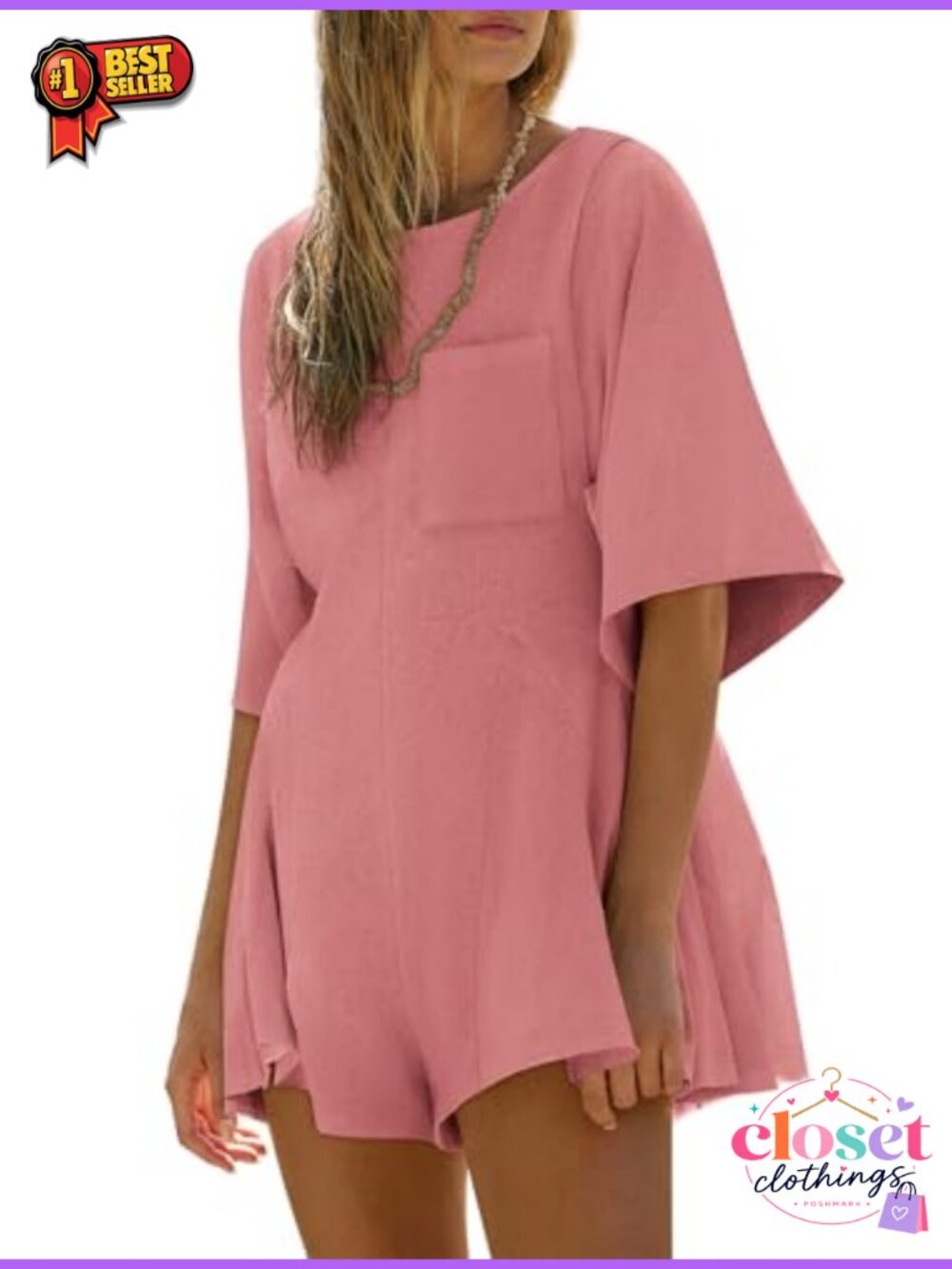 Yousify Womens 100% Cotton Oversized Romper Short Sleeve Casual Summer